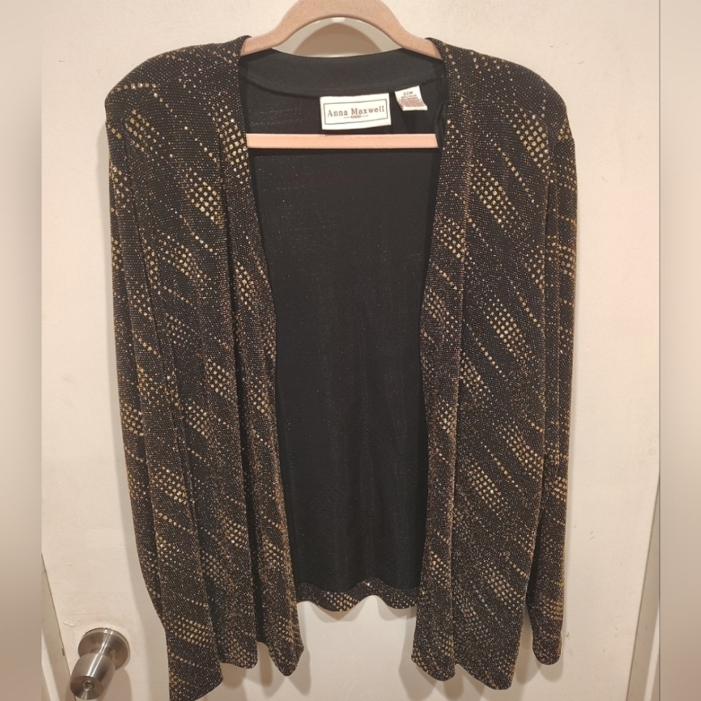 Anna Maxwell Women's Gold & Black Sparkle Stretch Jacket Blazer 22W Event Formal